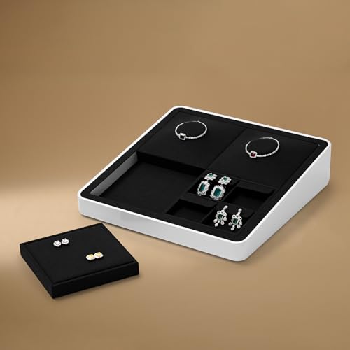 Oirlv Microfiber Jewelry Display Storage Tray Stud Earrings Tray Multi-Compartment Dresser Jewelry Tray - style: P13717