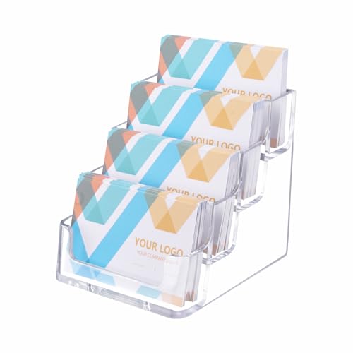 HSYMQ 1 Piece Desktop Clear Bussiness Card Holder, Plastic Card Display Stand, 4 Tier Acrylic Card Holder for Office