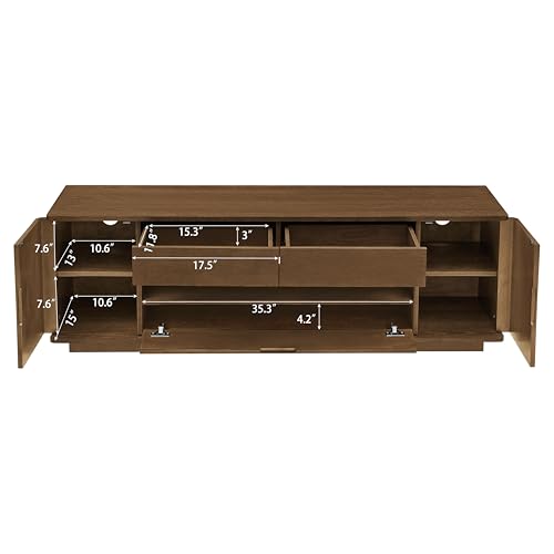 LKTART 59" Mid-Century Modern TV Stand, Solid Wood Veneer Entertainment Center with Storage Drawers & Cable Management,Eco-Friendly Paint Finish Media Console for 50/55/60/65 inch TVs,Walnut - color: 59" Walnut