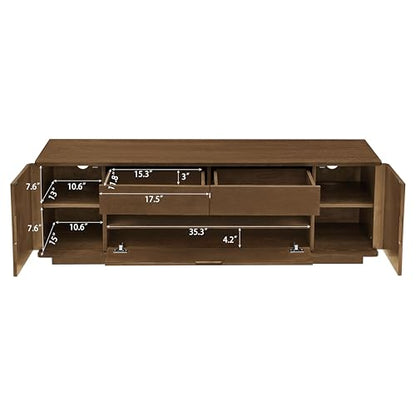LKTART 59" Mid-Century Modern TV Stand, Solid Wood Veneer Entertainment Center with Storage Drawers & Cable Management,Eco-Friendly Paint Finish Media Console for 50/55/60/65 inch TVs,Walnut - color: 59" Walnut