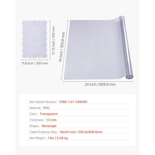 VEVOR Clear Table Cover Protector, 1.5mm Thick 36 x 72 in PVC Plastic Tablecloth, Waterproof & Oil Spill Proof, Customizable Rectangle Table Cover for Writing Desk, Coffee Table, Dining Room Table - size: 72" x 36" (Rectangular)