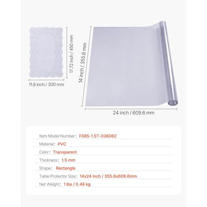 VEVOR Clear Table Cover Protector, 1.5mm Thick 36 x 72 in PVC Plastic Tablecloth, Waterproof & Oil Spill Proof, Customizable Rectangle Table Cover for Writing Desk, Coffee Table, Dining Room Table - size: 72" x 36" (Rectangular)