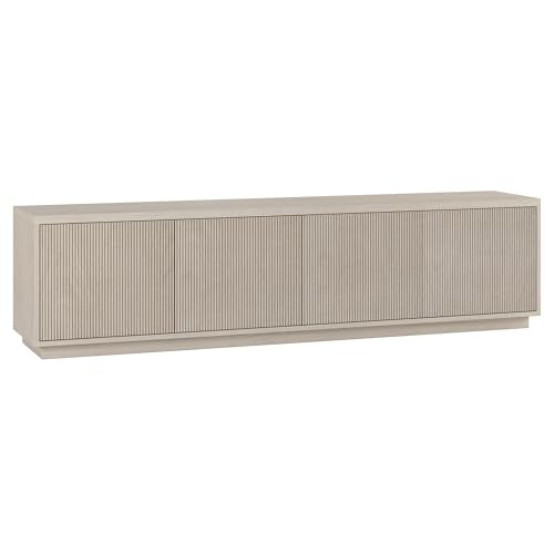 Henn&Hart Fluted TV Stand for TVs up to 85" with 2 Concealed Ribbed Storage Cabinets and Adjustable Shelves for Living Room, Family Room, or Office, Beech White - color: Beech White, size: 79" TV Stand