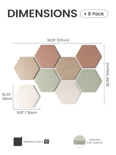 Fluxynara Hexagon Cork Board Alternative for Walls Decor-8-Pack Felt Bulletin Board Tiles,with 50 Adhesive Tabs for Office,Classrooms & Home Pin Board Felt Board-Boho - color: Boho-1, size: 8-Pack