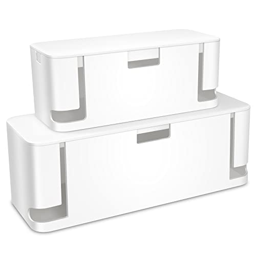ZhiYo Cable Management Box, Power Strip Organizer, 2 Pack (M & XL), White | Fits Power Strips Up to 13.4", Hidden Rear Cable Routing, Durable ABS Construction, Ideal for Desks, TV Areas & Floor Corners - color: White, size: Extra Large + Medium