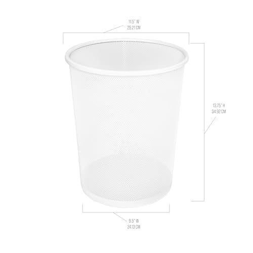2-Pack 6-Gallon Round Steel Mesh Trash Can, Recycling Wastebasket, White | Versatile and ventilated bin measures 13.75" high with a 11.5" top diameter - color: White