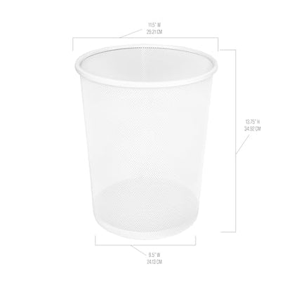 2-Pack 6-Gallon Round Steel Mesh Trash Can, Recycling Wastebasket, White | Versatile and ventilated bin measures 13.75" high with a 11.5" top diameter - color: White