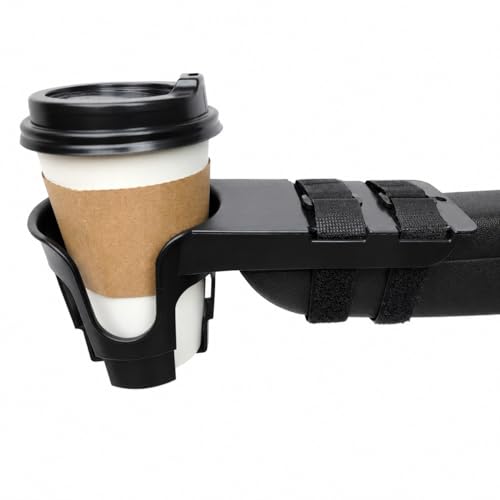 Wheelchair Cup Holder for Armrests – Nearly Universal OH for Power Chairs, Mobility Scooters & Stadium Seats – No-Clamp Adjustable Strap-On Drink Holder - Removable Beverage Holder - Black