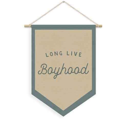 Boys Room Decor, Long Live Boyhood Linen Canvas Banner, Boy Nursery Wall Hanging Pennant Flag Banner for Boys Kids Toddler Room Bedroom Playroom Decor, 15x11in - Blue - color: boyhood-Blue and Greige