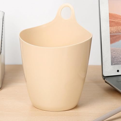 Small Hanging Trash Can, Mini Hangable Desktop Garbage Bin & Pen Holder Wall Mounted or Desk Side Mini Trash Can for Office Bedroom Kitchen Multi Functional Small Storage Organizer (Beige)
