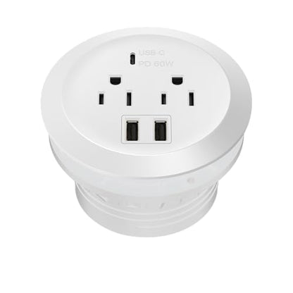 TOPGREENER Desktop Power Grommet With 65W PD Fast Charging USB C, GaN Desk for MacBook, 2 USB-A Ports and Duplex Receptacles, 3" Diameter, TTRP48APD60-W, White - color: White
