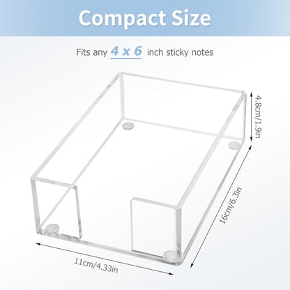 Acrylic Sticky Note Holder, 4 x 6 Crystal Clear Sticky Note Dispenser Acrylic Notepad Holder for School Home Office Desk Organization - size: 4x6"