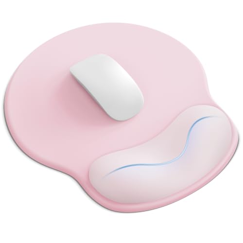 Mouse Pad with Wrist Rest for Desktop Large Ergonomic Mouse Mat(PinkxPink) | 10.6''L x 9''W Size, Gel Wrist Support, Non-slip Base, Washable Surface - color: Light Pink 2