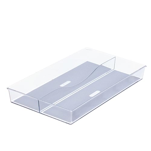 Glad Drawer Organizer Bin, 15x9 - Divided Clear Plastic Storage Tray for Junk Drawers, Kitchen Utensils, Bathroom Vanity, and Organizing Pantry - BPA Free, Food Safe, Non Slip - size: 15x9 (2-Compartment)