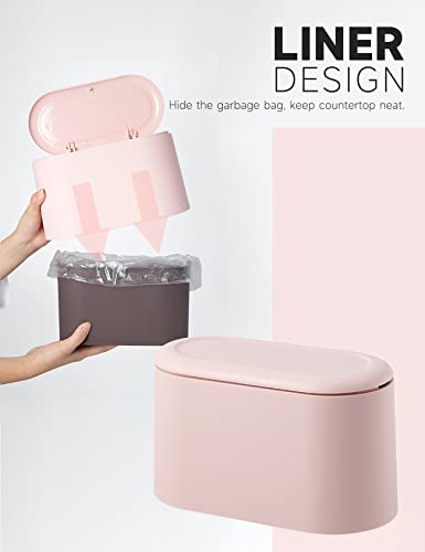 Mini Trash Can with Lid Removable Small Garbage Can, Tiny Plastic Trash Bin, Pop Up Countertop Wastebasket, Counter Garbage Lint Bin for Bathroom,Office,Kitchen,Desk,Coffee Table(Pink) - color: Pink