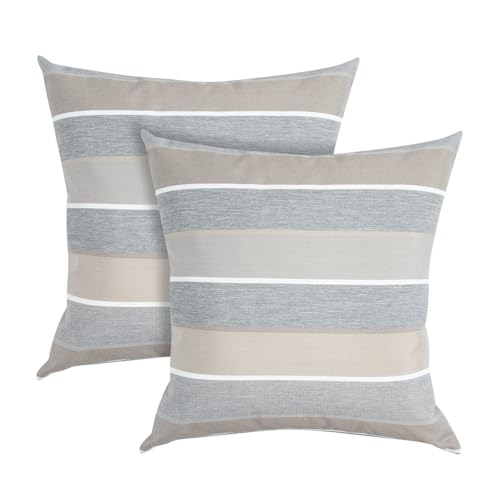 FUNHOME Water Resistant Outdoor Throw Pillow Covers 18x18 inch Set of 2,Zipper Pillows Cover,Home Decorative for Sofa Headrest,Patio Furniture Couch Chair Pillows Cover Only(Gray Stripe) - color: Gray Stripe (Cover Only), size: 18" x 18" (Pack of 2)
