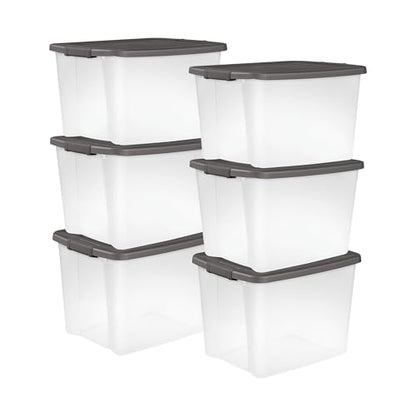 Sterilite 6-Pack ShelfTote, Clear Plastic Storage Bins with Lids, 50 Quart, Gray - Stackable Organizing Container Boxes for Closet, Bathroom, and Office - size: 50 Quart Tote, style: 6 Pack
