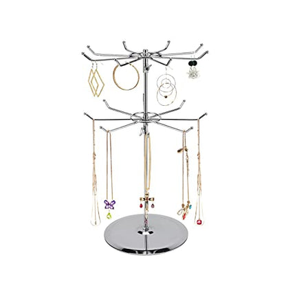 Polmart Medium Duty Tier Heights Adjustable Countertop Spinner Display Stand (Silver, 2-Tier)
