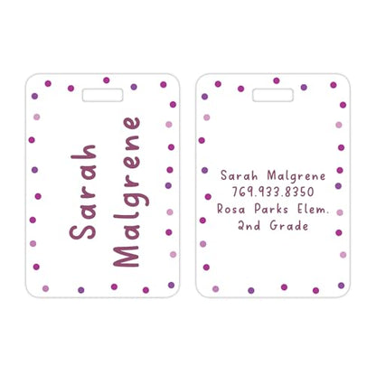 Personalized Pink Polka Dot Luggage Tag / 2.75" x 4" Custom Abstract Bag Tag/Double Sided Durable Plastic Luggage Tag with Plastic Strap/Made in The USA - style: Pink Dots