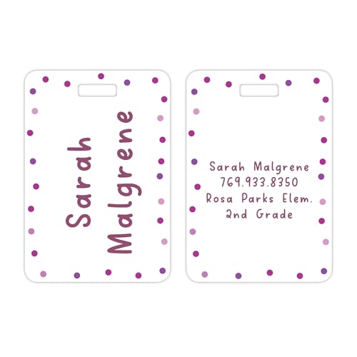 Personalized Pink Polka Dot Luggage Tag / 2.75" x 4" Custom Abstract Bag Tag/Double Sided Durable Plastic Luggage Tag with Plastic Strap/Made in The USA - style: Pink Dots
