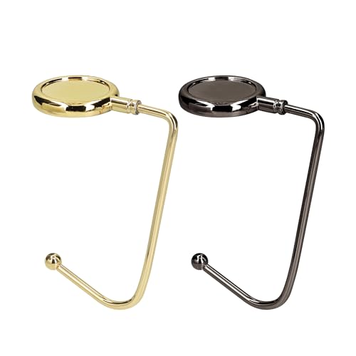 kwmobile Purse Hook for Table - Set of 2 Purse Holder - Handbag Hanger - Portable Bag Holder - Bag Hooks for Desk - Table Hook Gold/Black - color: gold / black