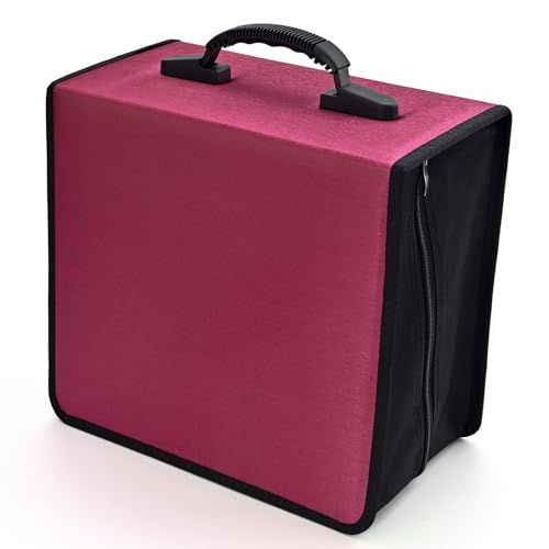 alavisxf xx CD Case, 432 Capacity Nylon Heavy Duty Organizer Wallet for Car | CD DVD Binder, Portable Handle, Zipper Closure, Anti-Slip Sleeves, Movie Media Disc Storage, for Home Office Travel - color: Red