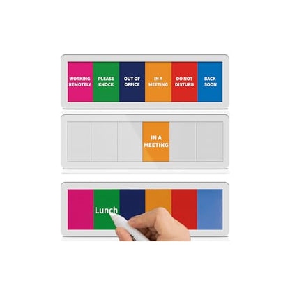 Office Door Signs with 6 Printed Status Options – Do Not Disturb, Out of Office, In a Meeting, Please Knock, Work from Home, Back Soon – Includes Custom Personalized Blank Sticker for Privacy Workspace or Studio Available and Away - style: Silver