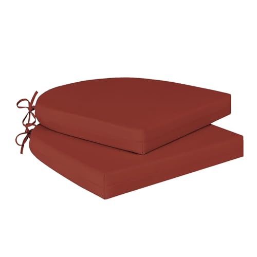 Cozyide Outdoor Chair Cushions, Waterproof Patio Seat Cushions with Adjustable Straps, Round Corner Patio Chair Cushions for Garden, Brick Red, 17x16x2 Inch (Pack of 2) - color: Brick Red, size: 17x16x2 Inch (Pack of 2)