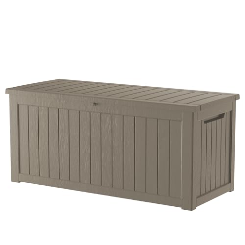 Outdoor Storage Box Waterproof, 200 Gallon Lockable Resin Large Deck Box, Patio Storage Bin for Pool Accessories Cushion Furniture, Garden Tools, UV-Resistant Outside Delivery, Grey - color: Grey, size: 200 Gallon