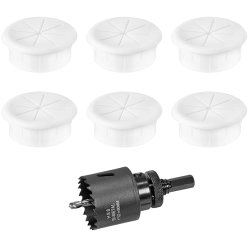 2" White Desk Grommet, JTemgle Flexible Cable Grommet with Bi-Metal Hole Saw Rubber Cable Hole Cover Wire Organizer Caps Desktop Cord Management for Home Office TV Stands Tabletops, 7 Pieces - color: White, size: 2" / 50mm