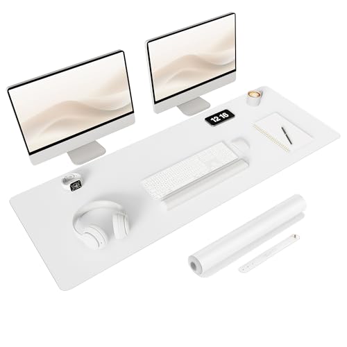 YSAGi Non-Slip Leather Desk Pad Long Size, Waterproof Laptop Computer Desk Keyboard Mat, Table Protector Blotter Mat, Large Mouse Pad for Office/Work/Home/Decor(White, 47" x 17") - color: White, size: 47" x 17"