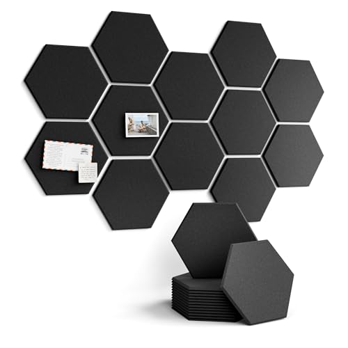 Fluxynara Hexagon Cork Board Alternative for Walls Decor-12-Pack Felt Bulletin Board Tiles,with 30 Pushpins,70 Adhesive Tabs for Office,Classrooms & Home Pin Board Felt Board-Black - color: Black, size: 12-Pack