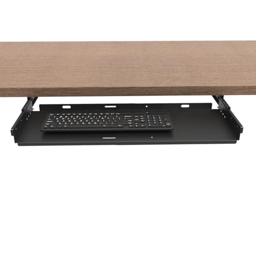 Sliding Keyboard Tray Under Desk, Pull-Out Keyboard and Mouse Tray, 27 x 9.8 inches Large Platform Slide-Out Computer Drawer for Typing, Metal, Black