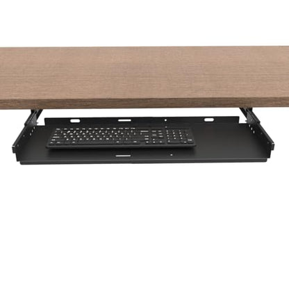 Sliding Keyboard Tray Under Desk, Pull-Out Keyboard and Mouse Tray, 27 x 9.8 inches Large Platform Slide-Out Computer Drawer for Typing, Metal, Black