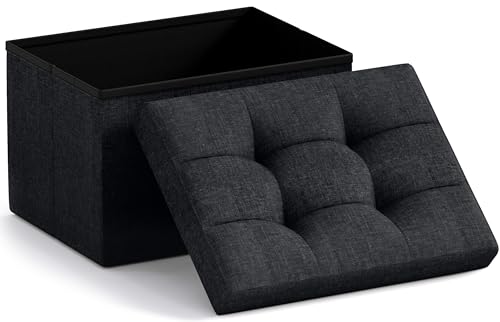 Ornavo Home Small Storage Ottoman Foldable Collapsible Rectangle Linen Ottoman Foot Rest Stool Seat, for Living Room, Bedroom, Home Office, Dorm - 12 x 16 x 12, Black - color: Black