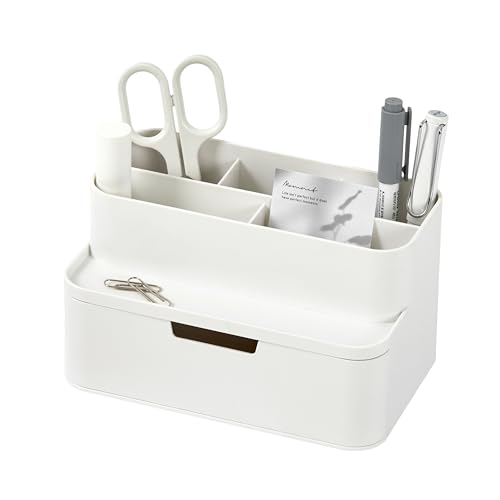 BLUE GINKGO Compact Desk Organizer – Small 5-Compartment, Half Drawer Storage – Pen Holder, Stationery Organizer for Desktop, Vanity, Shelf (Made in Korea, White) - color: WHITE, size: Compact