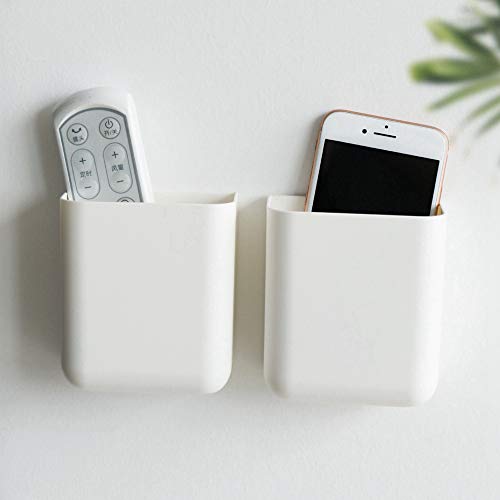T-H-See Remote Holders Wall Mount Hole Free, Self-Adhesive Storage Box, Pen Holder (2 Pack)