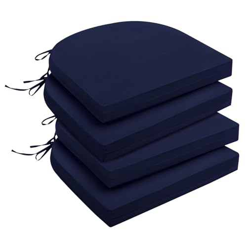 downluxe Outdoor Chair Cushions Set of 4 for Patio Furniture, Water-Resistant Patio Chair Cushions with Ties, High Density Foam Outdoor Seat Cushion, 17" X 16" X 2", Navy - color: Navy, size: 17x16x2 Inch (Pack of 4)