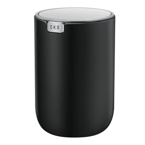 EKO Fandy 0.4 Gal/1.5L Mini Tabletop Trash Bin with Swing-Lid, Desktop Trash Can for Bathroom Countertop, Vanity, Coffee or Office, Small Garbage Bin (Black) - color: Black, size: 1.5 Liters