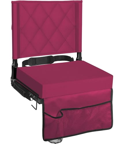 Sheenive Stadium Seats for Bleachers with Back Support, Bleacher Seats with Backs and Cushion Wide, Padded Portable Folding Comfort Stadium Chair with Shoulder Strap, Perfect for Sports Events, Maroon - color: Maroon