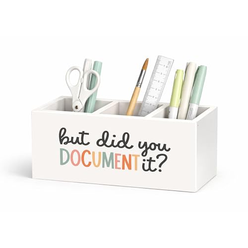 Funny Document It Wooden Desk Organizer | Funny “But Did You Document It” desk decor with 3 compartments; wooden pen holder for office, home desk, or coworker gift. - color: Document It Quote