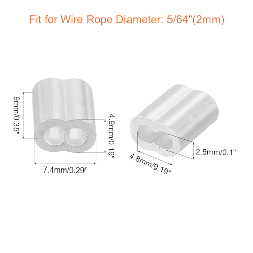 uxcell 100Pcs Aluminum Crimping Loop Sleeve for 5/64" Diameter Wire Rope, Double Ferrule Aluminum Wire Rope Sleeve for Cable Line End - size: 5/64"