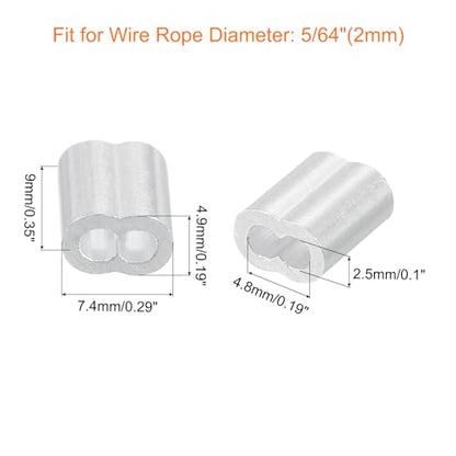 uxcell 100Pcs Aluminum Crimping Loop Sleeve for 5/64" Diameter Wire Rope, Double Ferrule Aluminum Wire Rope Sleeve for Cable Line End - size: 5/64"