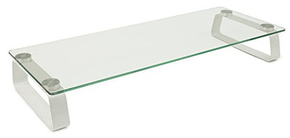 Mount-It! Glass Computer Monitor Riser and Laptop Stand | Clear Flat Screen Display Stand, Desktop Shelf and Organizer, Glass and Aluminum Construction, 22 Inches Wide, 44 lb Carrying Capacity
