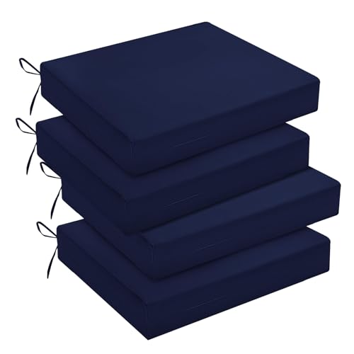 downluxe Outdoor Chair Cushions Set of 4 for Patio Furniture, Water-Resistant Square Corner Patio Chair Cushions with Ties, High Density Foam Outdoor Seat Cushion, 18.5" X 16" X 3", Navy - color: Navy, size: 18.5x16x3 Inch (Pack of 4)
