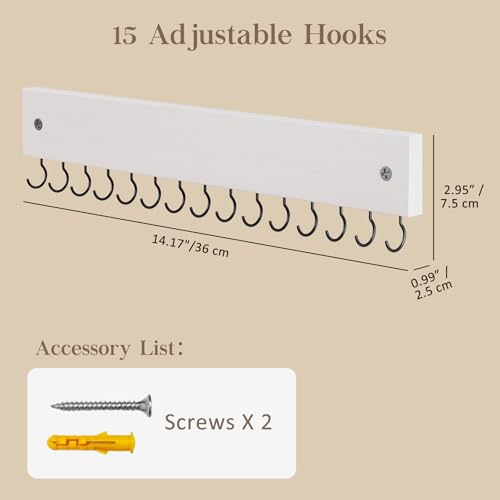 Lolalet Wooden Necklace Holder for Wall with 15 Hooks, Necklaces Hanger Easy Install Wall Mount Necklace Organizer, Jewelry Hangers for Chains, Bracelets, Earrings -White - color: White