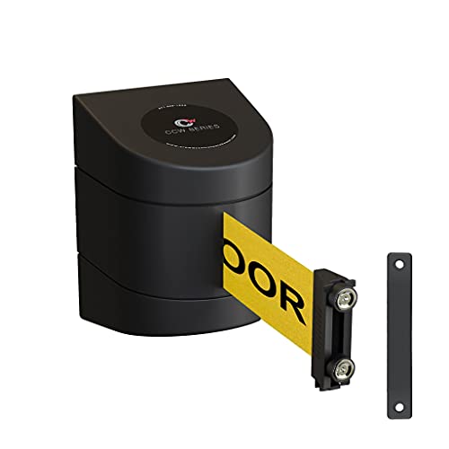 Crowd Control Warehouse - CCW Series WMB-220 Magnetic Wall Mount Retractable Belt Barrier - 15 Foot, Yellow with"Caution - Wet Floor" Black Letters Belt with Black ABS Case - color: CAUTION - WET FLOOR, size: 15 foot belt