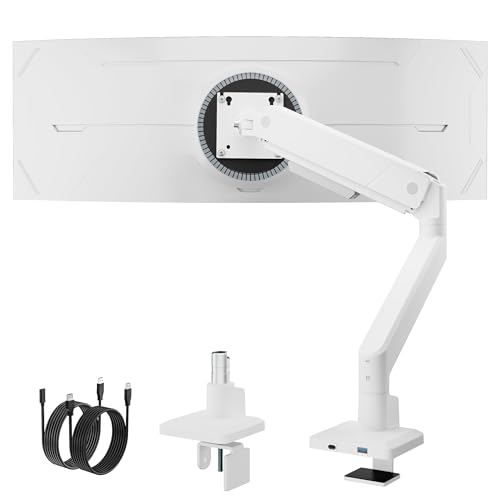 monTEK Single Monitor Arm with USB for Max 45 Inch Ultrawide Screens Adjustable Monitor Desk Mount Holds 35 Lbs Cable Management with C Clamp/Grommet Desk Mount, VESA 75/100mm - color: White, size: with USB