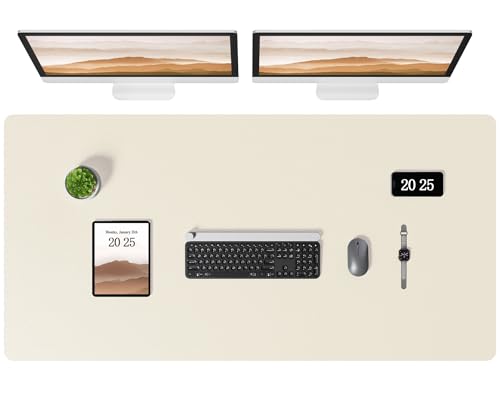 Aothia Leather Desk Pad Protector, Office Desk Mat, Large Mouse Pad, Laptop Desk Pad, Non-Slip PU Leather Desk Blotter, Waterproof Desk Writing Pad for Office and Home (Beige, 47" x 24") - color: Beige, size: 47" x 24"