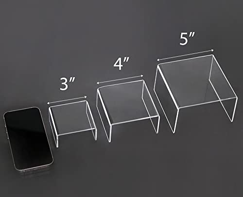 Jusalpha 6 -Piece Strong Clear Acrylic Rectangular Riser for Retail, Shelf Showcase Fixtures for Jewelry, Display Stand for Amiibo Funko POP Figures, Cupcakes, Food Display 5'' 4'' 3''(2)… - size: Large, 2 Sets